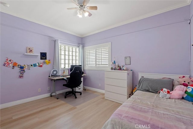 2613 Carnegie Ln # B, Redondo Beach, CA 90278 - bedroom with wood finished floors, crown molding, an office area, and a ceiling fan