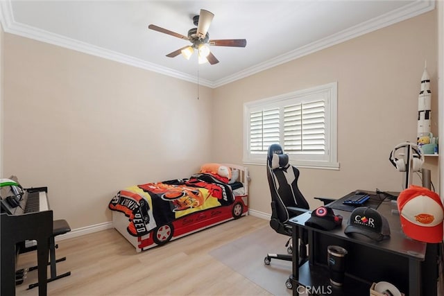 2613 Carnegie Ln # B, Redondo Beach, CA 90278 - bedroom with wood finished floors, ornamental molding, and ceiling fan