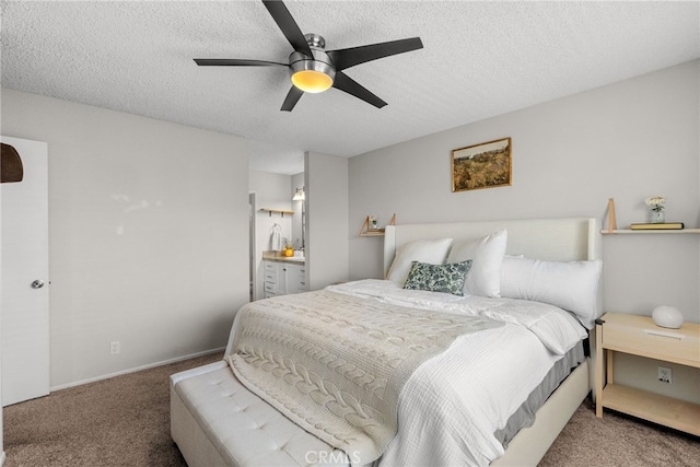 17910 River Cir Unit 1, Canyon Country, CA 91387 - bedroom with carpet flooring, a textured ceiling, ceiling fan, and ensuite bathroom