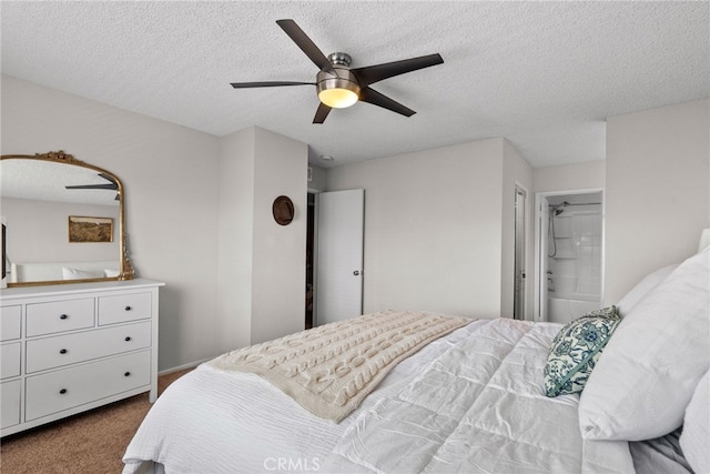 17910 River Cir Unit 1, Canyon Country, CA 91387 - bedroom with dark carpet, a ceiling fan, and a textured ceiling