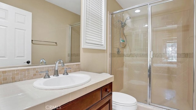 10 Calle Castillo, San Clemente, CA 92673 - full bathroom with a stall shower, vanity, and backsplash