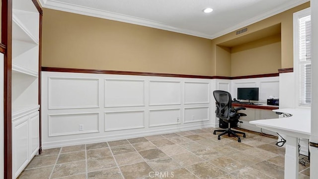 10 Calle Castillo, San Clemente, CA 92673 - office space featuring a decorative wall, crown molding, wainscoting, and recessed lighting