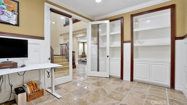 10 Calle Castillo, San Clemente, CA 92673 - office featuring crown molding, stone tile floors, and recessed lighting