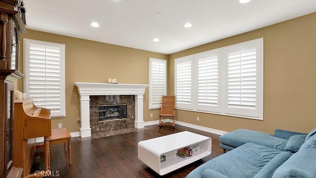 10 Calle Castillo, San Clemente, CA 92673 - living room with hardwood / wood-style flooring, a high end fireplace, and recessed lighting