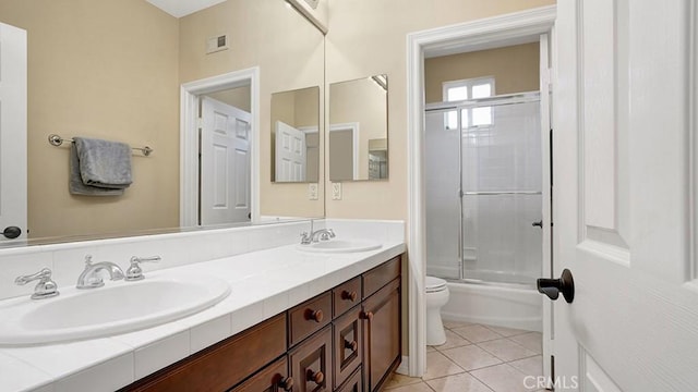 10 Calle Castillo, San Clemente, CA 92673 - full bath featuring double vanity, enclosed tub / shower combo, and tile patterned floors
