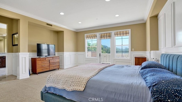 10 Calle Castillo, San Clemente, CA 92673 - bedroom featuring crown molding, a decorative wall, recessed lighting, and light carpet