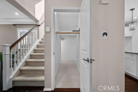 252 W Tulip Tree Ave, Orange, CA 92865 - stairway featuring wood finished floors and recessed lighting