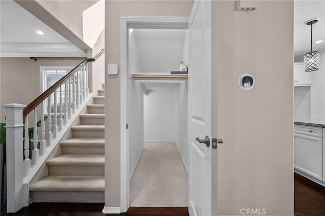 252 W Tulip Tree Ave, Orange, CA 92865 - stairs with wood finished floors and recessed lighting