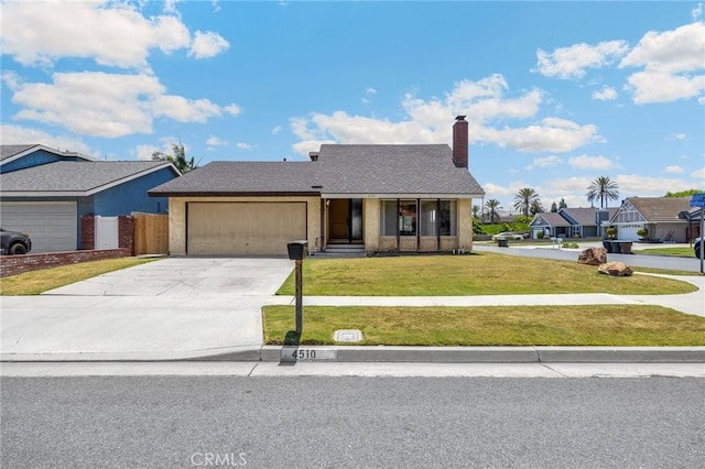 4510 E Hightree Cir, Anaheim, CA 92807 - view of front of property featuring driveway, a chimney, an attached garage, and stucco siding