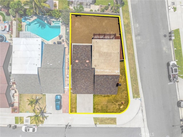 4510 E Hightree Cir, Anaheim, CA 92807 - aerial view of property and surrounding area with a pool area and property boundaries highlighted