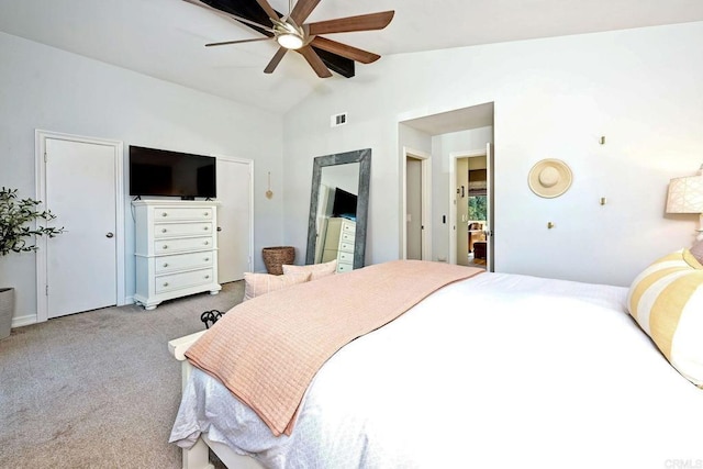 1851 Valencia Ave, Carlsbad, CA 92008 - carpeted bedroom featuring lofted ceiling and a ceiling fan