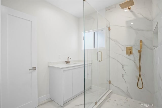 1230 Spazier Ave, Glendale, CA 91201 - full bathroom featuring marble look tile flooring, a marble finish shower, and vanity
