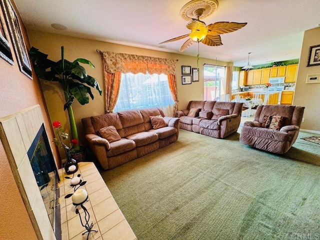 1670 Hillsborough St, Chula Vista, CA 91913 - living room with ceiling fan and a fireplace