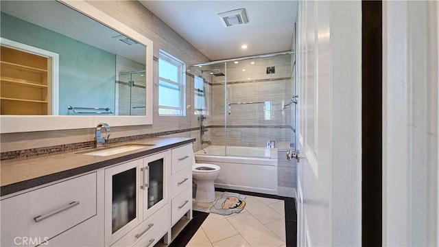 1018 Palm Ave, San Gabriel, CA 91776 - bathroom with vanity, tile patterned flooring, enclosed tub / shower combo, and recessed lighting