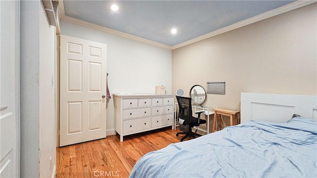 1018 Palm Ave, San Gabriel, CA 91776 - bedroom with light wood finished floors, crown molding, and recessed lighting