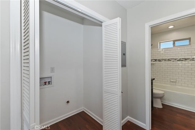 2217 Juniper Ln, Big Bear City, CA 92314 - laundry area featuring hookup for a washing machine and dark wood-type flooring