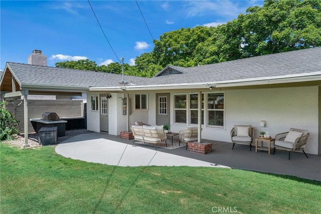 3531 Josie Ave, Long Beach, CA 90808 - rear view of house featuring an outdoor living space, a patio area, and a shingled roof
