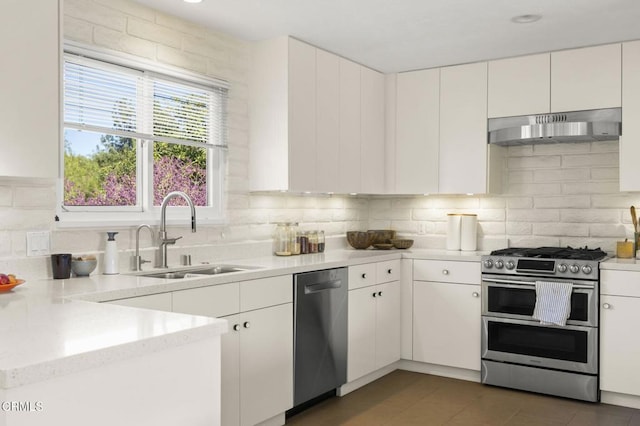 4530 Hendrickson Rd, Ojai, CA 93023 - kitchen featuring stainless steel appliances, ventilation hood, backsplash, and light countertops