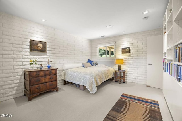 4530 Hendrickson Rd, Ojai, CA 93023 - bedroom with brick wall, carpet, and recessed lighting