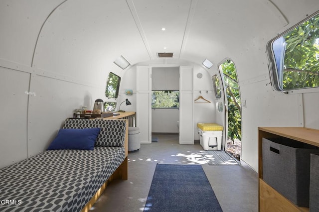 4530 Hendrickson Rd, Ojai, CA 93023 - interior space with lofted ceiling and concrete flooring