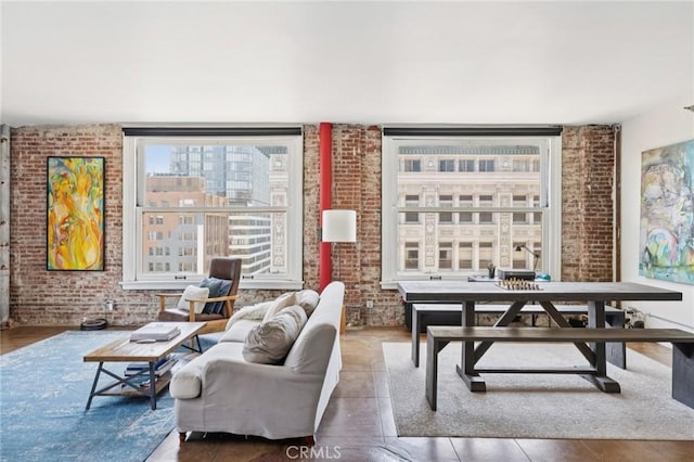215 W 7th St Unit 1108, Los Angeles, CA 90014 - living room featuring brick wall