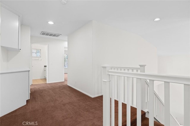 28403 Calex Dr, Valencia, CA 91354 - corridor with an upstairs landing, carpet flooring, and recessed lighting