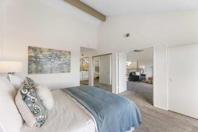 1471 Mercado, Escondido, CA 92026 - carpeted bedroom featuring beam ceiling and high vaulted ceiling
