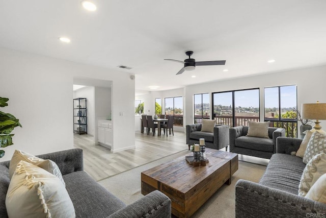 1471 Mercado, Escondido, CA 92026 - living area featuring healthy amount of natural light, light wood-style flooring, a ceiling fan, and recessed lighting