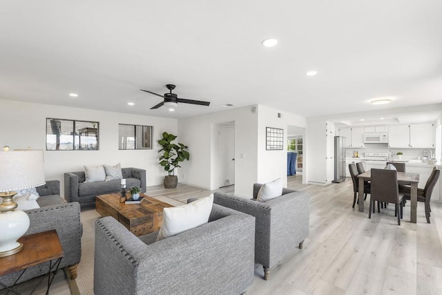 1471 Mercado, Escondido, CA 92026 - living room with recessed lighting, light wood-type flooring, and a ceiling fan