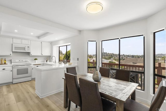 1471 Mercado, Escondido, CA 92026 - kitchen with white appliances, a peninsula, healthy amount of natural light, light wood-style floors, and recessed lighting
