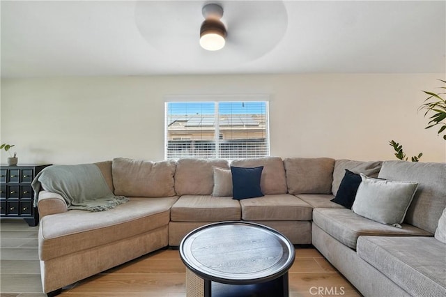 23885 Cheyenne Canyon Dr, Menifee, CA 92587 - living area featuring a ceiling fan and wood finished floors