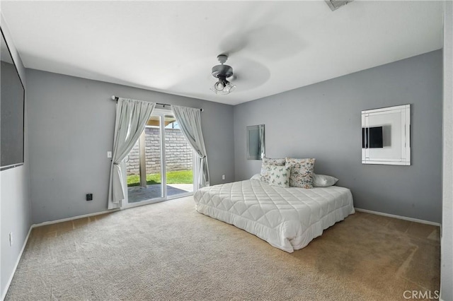 23885 Cheyenne Canyon Dr, Menifee, CA 92587 - carpeted bedroom with access to outside and a ceiling fan