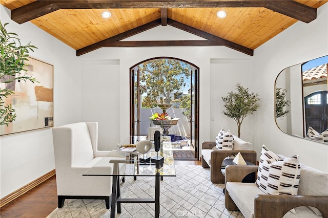 2575 Temple Hills Dr, Laguna Beach, CA 92651 - home office featuring wood ceiling, light wood-style floors, and recessed lighting