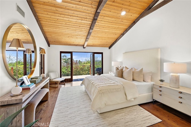 2575 Temple Hills Dr, Laguna Beach, CA 92651 - bedroom featuring wooden ceiling, access to outside, and wood finished floors