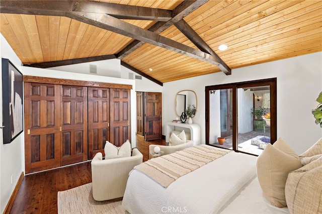 2575 Temple Hills Dr, Laguna Beach, CA 92651 - bedroom with access to outside, wooden ceiling, and wood finished floors