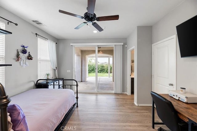 7346 Garnet Ridge Rd, Jurupa Valley, CA 92509 - bedroom with access to outside, light wood finished floors, recessed lighting, ceiling fan, and an office area
