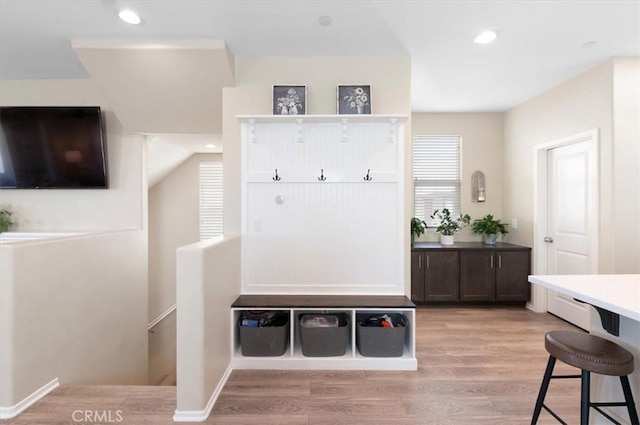 7346 Garnet Ridge Rd, Jurupa Valley, CA 92509 - mudroom with light wood finished floors and recessed lighting