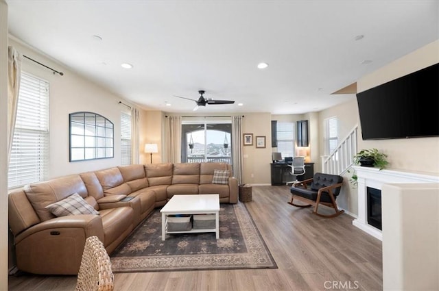 7346 Garnet Ridge Rd, Jurupa Valley, CA 92509 - living room with light wood-style floors, recessed lighting, and ceiling fan