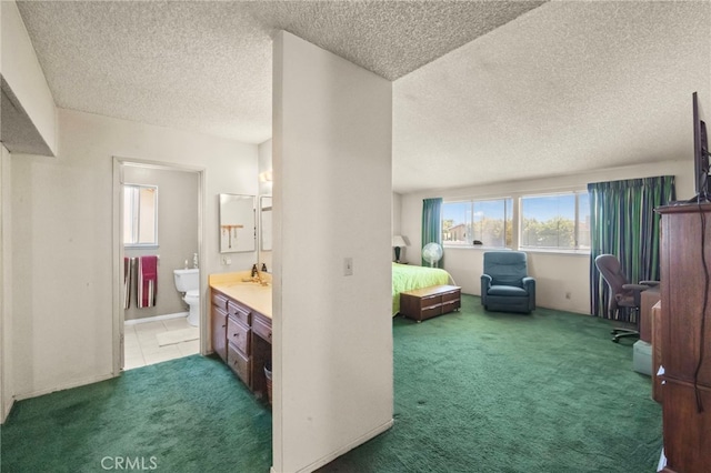 20822 Skimmer Ln, Huntington Beach, CA 92646 - bedroom with carpet floors, a textured ceiling, and connected bathroom