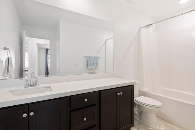 32985 Middlegate Pl, Lake Elsinore, CA 92530 - full bath featuring vanity, shower / bath combo with shower curtain, and tile patterned flooring