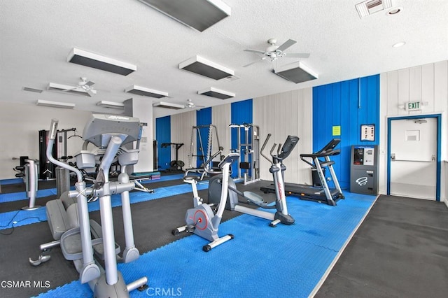 5585 E Pacific Coast Hwy Unit 154, Long Beach, CA 90804 - gym with a ceiling fan and a textured ceiling
