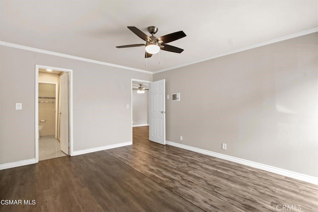 5585 E Pacific Coast Hwy Unit 154, Long Beach, CA 90804 - unfurnished bedroom featuring crown molding, wood finished floors, ensuite bathroom, and ceiling fan