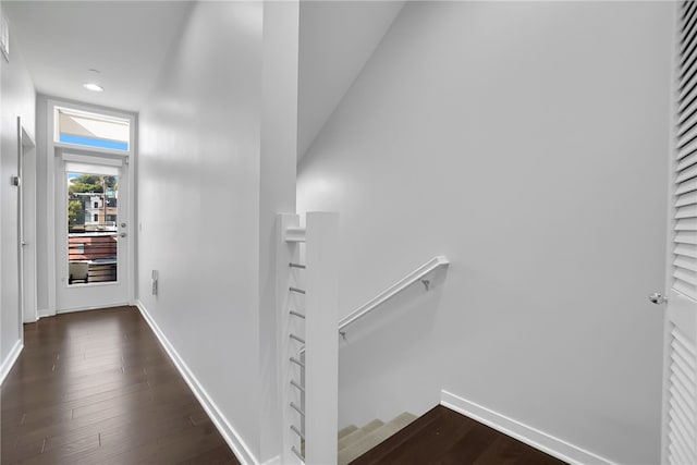 2930 Rowena Ave Unit 4, Los Angeles, CA 90039 - hall featuring an upstairs landing, dark wood-type flooring, and recessed lighting