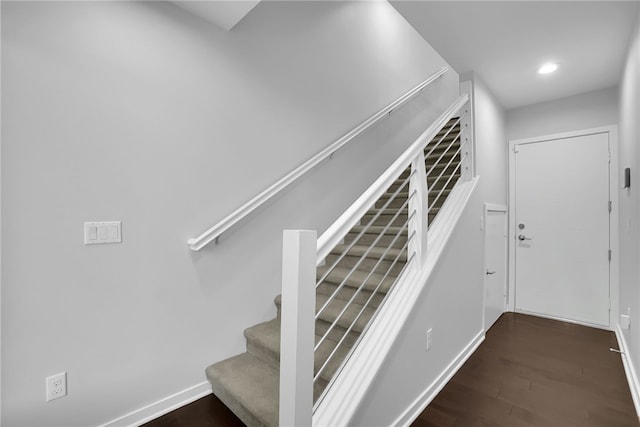 2930 Rowena Ave Unit 4, Los Angeles, CA 90039 - staircase with wood finished floors and recessed lighting