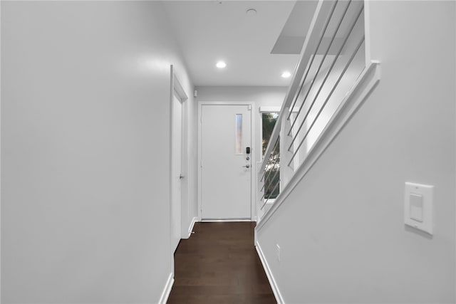 2930 Rowena Ave Unit 4, Los Angeles, CA 90039 - hall featuring recessed lighting, dark wood-style flooring, and stairs