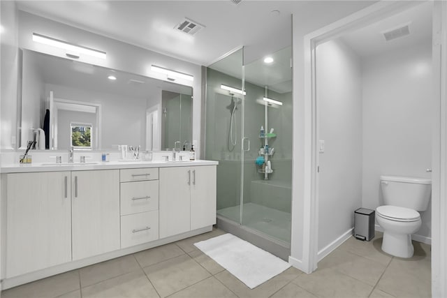 2930 Rowena Ave Unit 4, Los Angeles, CA 90039 - full bath featuring tile patterned floors, double vanity, a shower stall, and recessed lighting