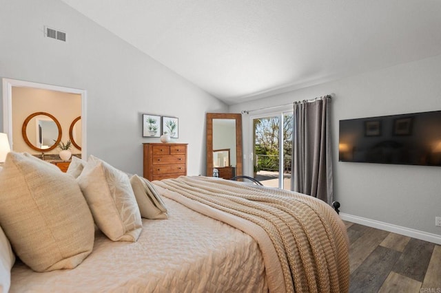 1740 Fire Mountain Dr, Oceanside, CA 92054 - bedroom with wood finished floors, vaulted ceiling, and access to exterior