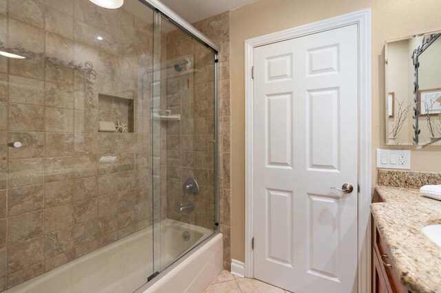 1740 Fire Mountain Dr, Oceanside, CA 92054 - bathroom featuring vanity, shower / bath combination with glass door, and tile patterned flooring