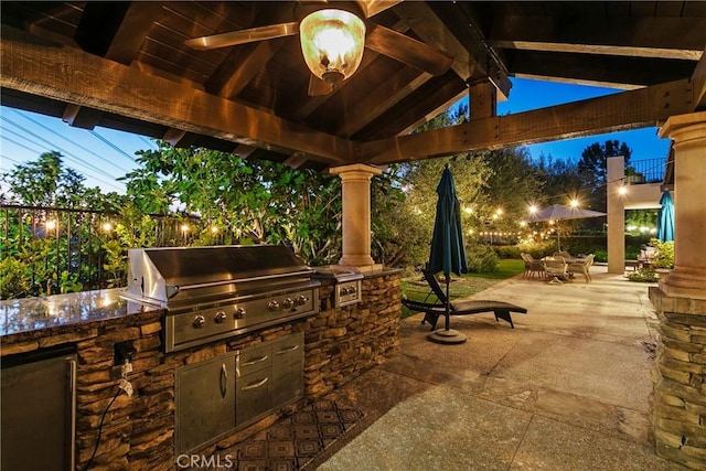 15 Pisano St, Ladera Ranch, CA 92694 - view of patio featuring outdoor dining space, an outdoor kitchen, and ceiling fan