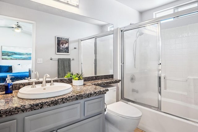 4658 Ohio St, San Diego, CA 92116 - full bath featuring vanity, combined bath / shower with glass door, a ceiling fan, and connected bathroom